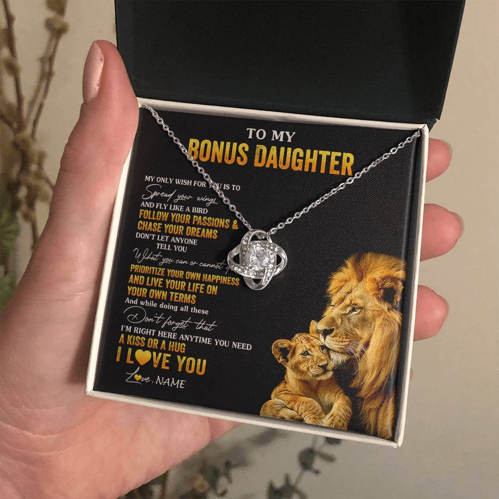 Love Knot Necklace 14K White Gold Finish | 2 | Personalized To My Bonus Daughter Necklace From Stepdad Lion My Only Wish For You Stepdaughter Birthday Graduation Christmas Customized Gift Box Message Card | siriusteestore