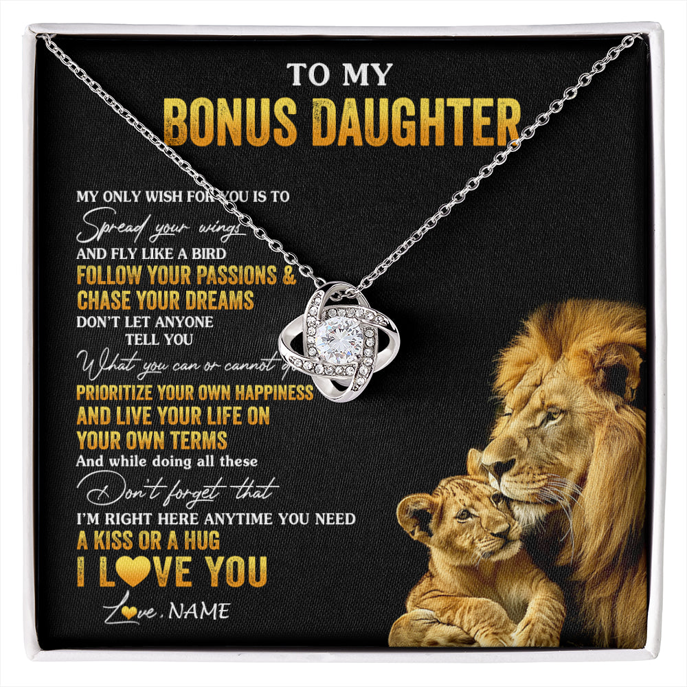 Love Knot Necklace 14K White Gold Finish | 1 | Personalized To My Bonus Daughter Necklace From Stepdad Lion My Only Wish For You Stepdaughter Birthday Graduation Christmas Customized Gift Box Message Card | siriusteestore