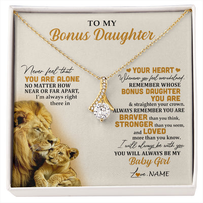 Alluring Beauty Necklace 18K Yellow Gold Finish | 1 | Personalized To My Bonus Daughter Necklace From Stepdad Lion Never Feel You Are Alone Great Stepdaughter Birthday Christmas Customized Gift Box Message Card | siriusteestore