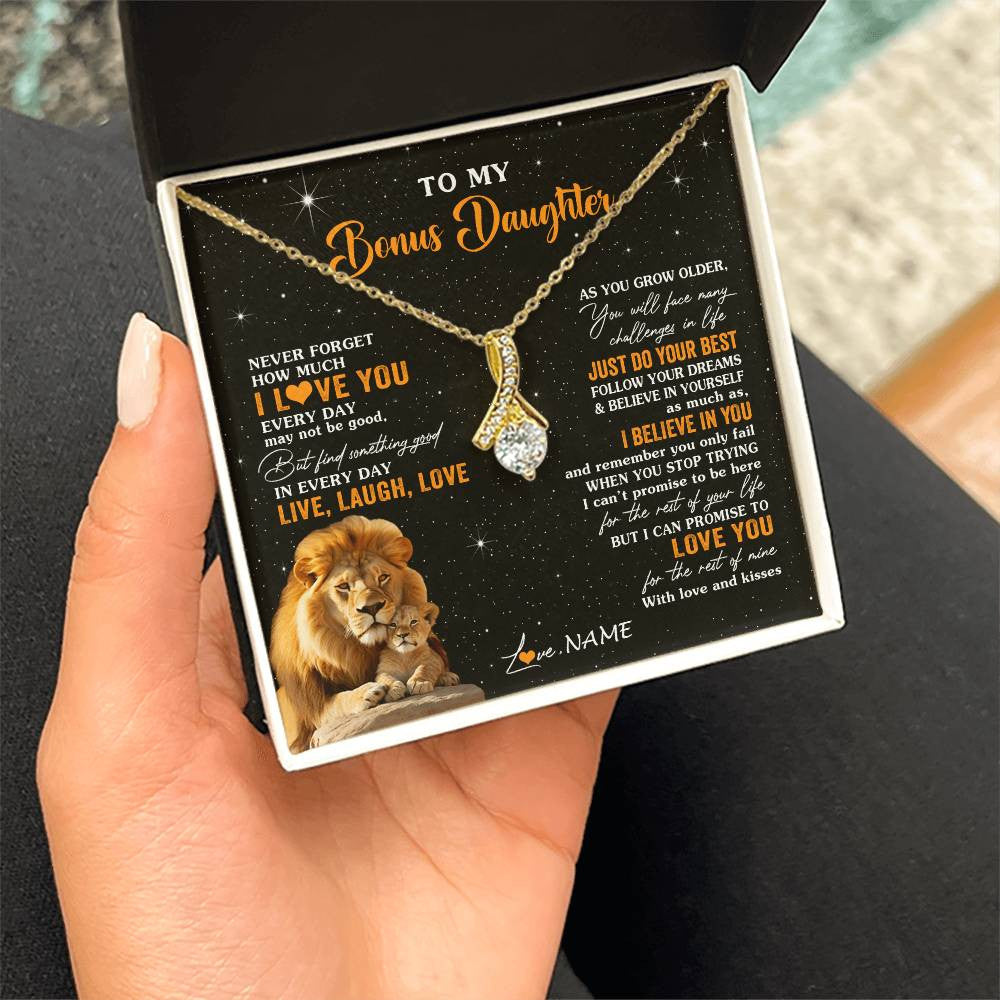 Alluring Beauty Necklace 18K Yellow Gold Finish | 2 | Personalized To My Bonus Daughter Necklace From Stepdad Live Laugh Love Lion Stepdaughter Birthday Gifts Positive Christmas Customized Gift Box Message Card | siriusteestore