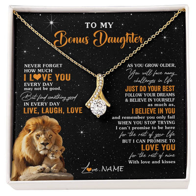 Alluring Beauty Necklace 18K Yellow Gold Finish | 1 | Personalized To My Bonus Daughter Necklace From Stepdad Live Laugh Love Lion Stepdaughter Birthday Gifts Positive Christmas Customized Gift Box Message Card | siriusteestore