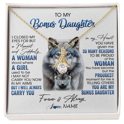Alluring Beauty Necklace 18K Yellow Gold Finish | 1 | Personalized To My Bonus Daughter Necklace From Stepdad Mom I Close My Eyes For But A Moment Wolf Birthday Gifts Christmas Customized Gift Box Message Card | siriusteestore