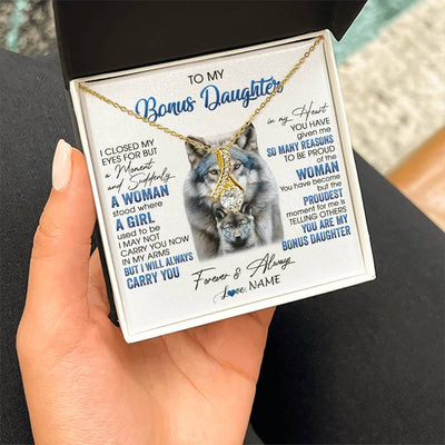 Alluring Beauty Necklace 18K Yellow Gold Finish | 2 | Personalized To My Bonus Daughter Necklace From Stepdad Mom I Close My Eyes For But A Moment Wolf Birthday Gifts Christmas Customized Gift Box Message Card | siriusteestore