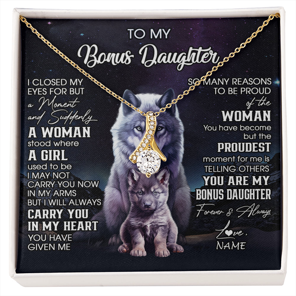 Alluring Beauty Necklace 18K Yellow Gold Finish | 1 | Personalized To My Bonus Daughter Necklace From Stepdad Mom I Close My Eyes Wolf Birthday Gifts Jewelry Graduation Christmas Customized Gift Box Message Card | siriusteestore