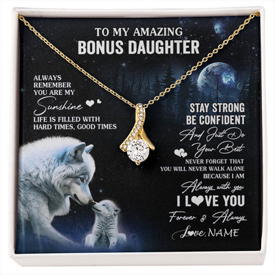 Alluring Beauty Necklace 18K Yellow Gold Finish | 1 | Personalized To My Bonus Daughter Necklace From Stepdad Mom Moon Wolf Stepddaughter Birthday Gifts Jewelry Christmas Customized Gift Box Message Card | siriusteestore