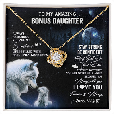 Love Knot Necklace 18K Yellow Gold Finish | 1 | Personalized To My Bonus Daughter Necklace From Stepdad Mom Moon Wolf Stepddaughter Birthday Gifts Jewelry Christmas Customized Gift Box Message Card | siriusteestore