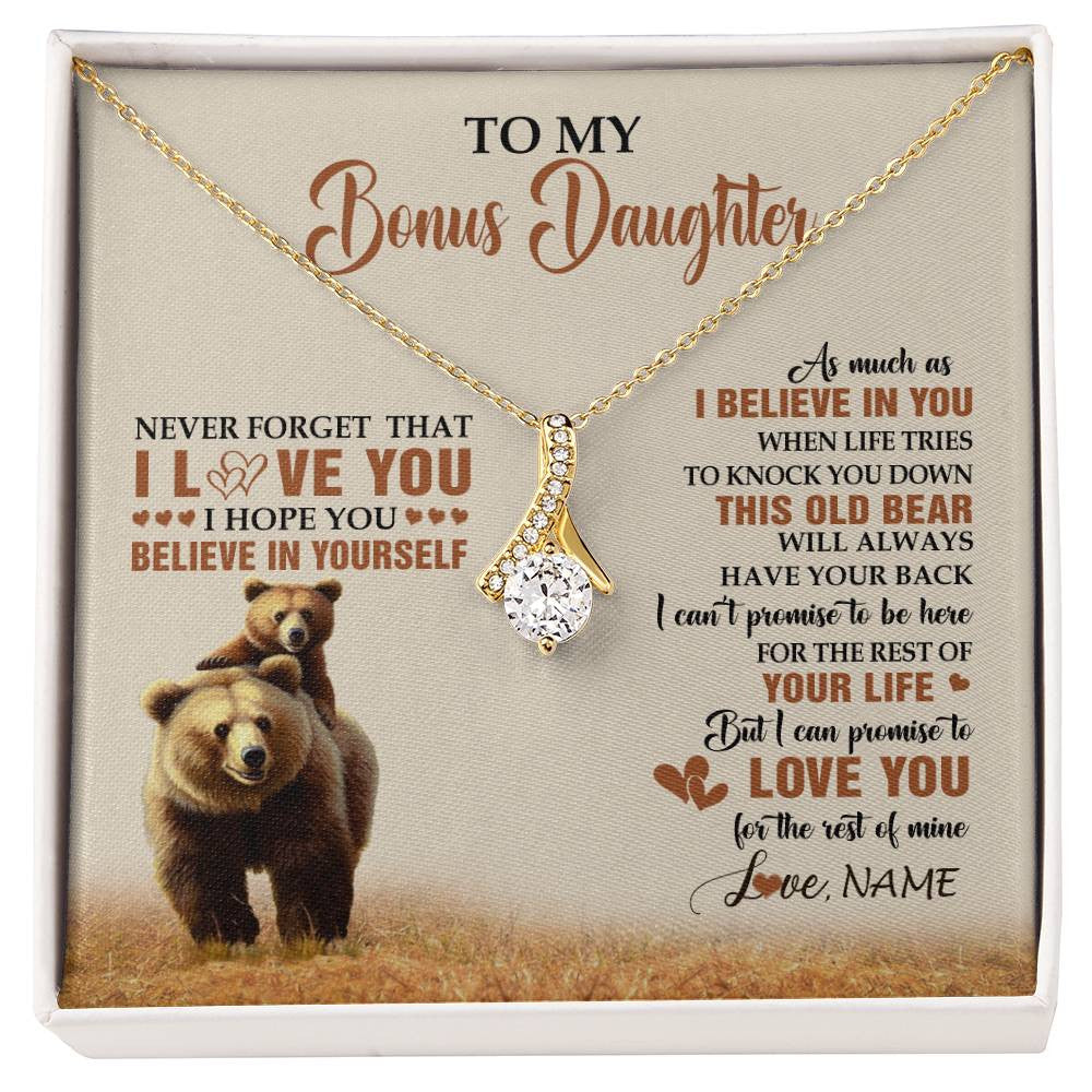 Alluring Beauty Necklace 18K Yellow Gold Finish | 1 | Personalized To My Bonus Daughter Necklace From Stepdad Mom This Old Bear Love You Birthday Jewelry Graduation Christmas Customized Gift Box Message Card | siriusteestore