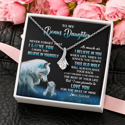 Alluring Beauty Necklace 14K White Gold Finish | 2 | Personalized To My Bonus Daughter Necklace From Stepdad Mom This Old Wolf Love Birthday Gifts Jewelry Graduation Christmas Customized Gift Box Message Card | siriusteestore