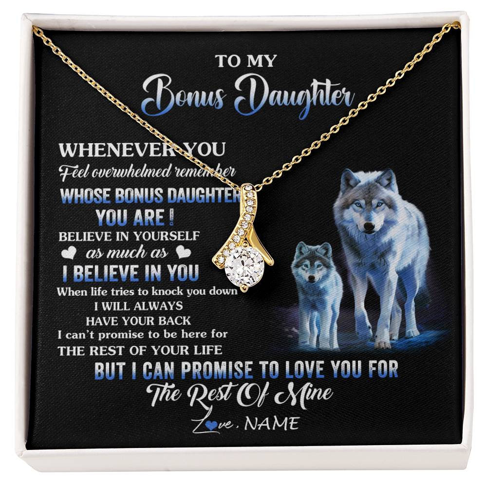 Alluring Beauty Necklace 18K Yellow Gold Finish | 1 | Personalized To My Bonus Daughter Necklace From Stepdad Mom Whenever You Feel Wolf Birthday Gifts Jewelry Graduation Christmas Customized Gift Box Message Card | siriusteestore