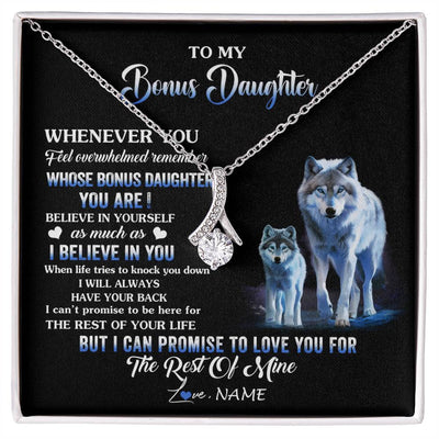 Alluring Beauty Necklace 14K White Gold Finish | 1 | Personalized To My Bonus Daughter Necklace From Stepdad Mom Whenever You Feel Wolf Birthday Gifts Jewelry Graduation Christmas Customized Gift Box Message Card | siriusteestore
