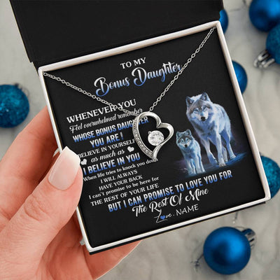 Forever Love Necklace 14K White Gold Finish | 2 | Personalized To My Bonus Daughter Necklace From Stepdad Mom Whenever You Feel Wolf Birthday Gifts Jewelry Graduation Christmas Customized Gift Box Message Card | siriusteestore