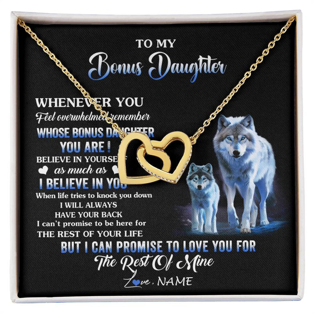 Interlocking Hearts Necklace 18K Yellow Gold Finish | 1 | Personalized To My Bonus Daughter Necklace From Stepdad Mom Whenever You Feel Wolf Birthday Gifts Jewelry Graduation Christmas Customized Gift Box Message Card | siriusteestore