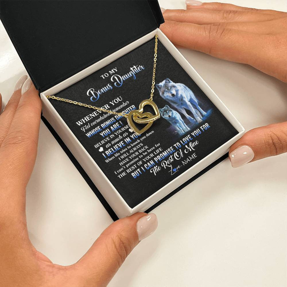 Interlocking Hearts Necklace 18K Yellow Gold Finish | 2 | Personalized To My Bonus Daughter Necklace From Stepdad Mom Whenever You Feel Wolf Birthday Gifts Jewelry Graduation Christmas Customized Gift Box Message Card | siriusteestore