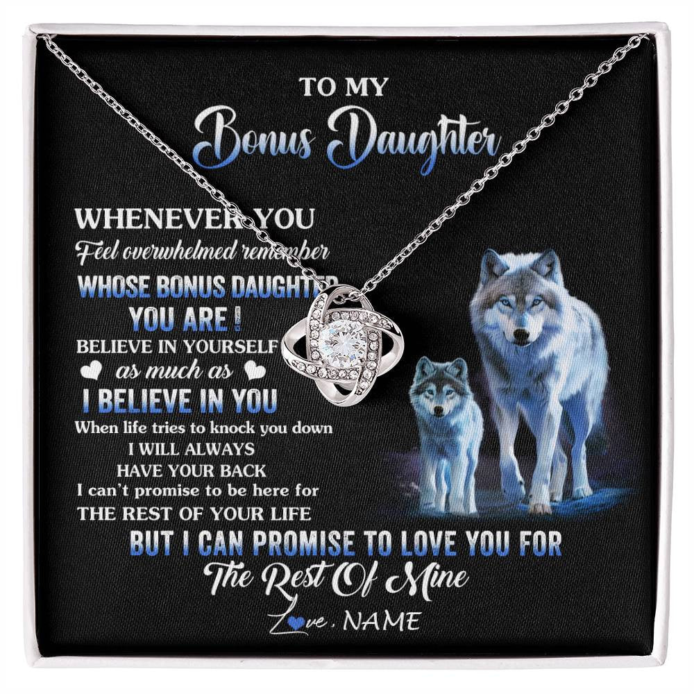 Love Knot Necklace 14K White Gold Finish | 1 | Personalized To My Bonus Daughter Necklace From Stepdad Mom Whenever You Feel Wolf Birthday Gifts Jewelry Graduation Christmas Customized Gift Box Message Card | siriusteestore