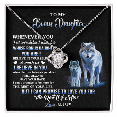 Love Knot Necklace 14K White Gold Finish | 1 | Personalized To My Bonus Daughter Necklace From Stepdad Mom Whenever You Feel Wolf Birthday Gifts Jewelry Graduation Christmas Customized Gift Box Message Card | siriusteestore