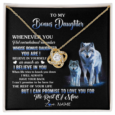 Love Knot Necklace 18K Yellow Gold Finish | 1 | Personalized To My Bonus Daughter Necklace From Stepdad Mom Whenever You Feel Wolf Birthday Gifts Jewelry Graduation Christmas Customized Gift Box Message Card | siriusteestore