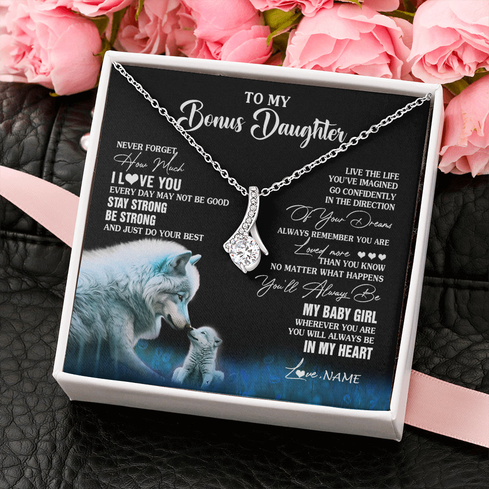 Alluring Beauty Necklace 14K White Gold Finish | 2 | Personalized To My Bonus Daughter Necklace From Stepdad Mom Wolf Never Forget How Much I Love You Birthday Gifts Christmas Customized Gift Box Message Card | siriusteestore