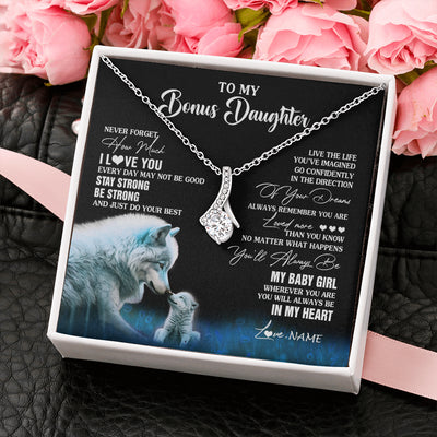 Alluring Beauty Necklace 14K White Gold Finish | 2 | Personalized To My Bonus Daughter Necklace From Stepdad Mom Wolf Never Forget How Much I Love You Birthday Gifts Christmas Customized Gift Box Message Card | siriusteestore
