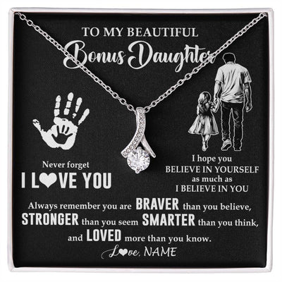 Alluring Beauty Necklace 14K White Gold Finish | 1 | Personalized To My Bonus Daughter Necklace From Stepdad Never Forget I Love You Stepdaughter Birthday Christmas Graduation Customized Gift Box Message Card | siriusteestore