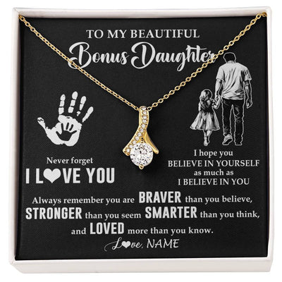 Alluring Beauty Necklace 18K Yellow Gold Finish | 1 | Personalized To My Bonus Daughter Necklace From Stepdad Never Forget I Love You Stepdaughter Birthday Christmas Graduation Customized Gift Box Message Card | siriusteestore