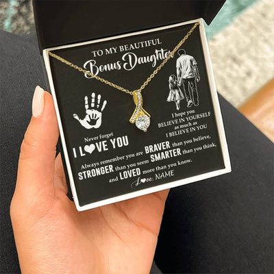 Alluring Beauty Necklace 18K Yellow Gold Finish | 2 | Personalized To My Bonus Daughter Necklace From Stepdad Never Forget I Love You Stepdaughter Birthday Christmas Graduation Customized Gift Box Message Card | siriusteestore