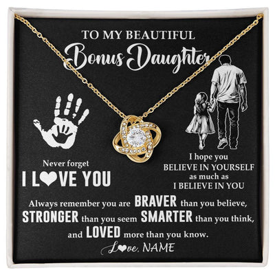 Love Knot Necklace 18K Yellow Gold Finish | 1 | Personalized To My Bonus Daughter Necklace From Stepdad Never Forget I Love You Stepdaughter Birthday Christmas Graduation Customized Gift Box Message Card | siriusteestore