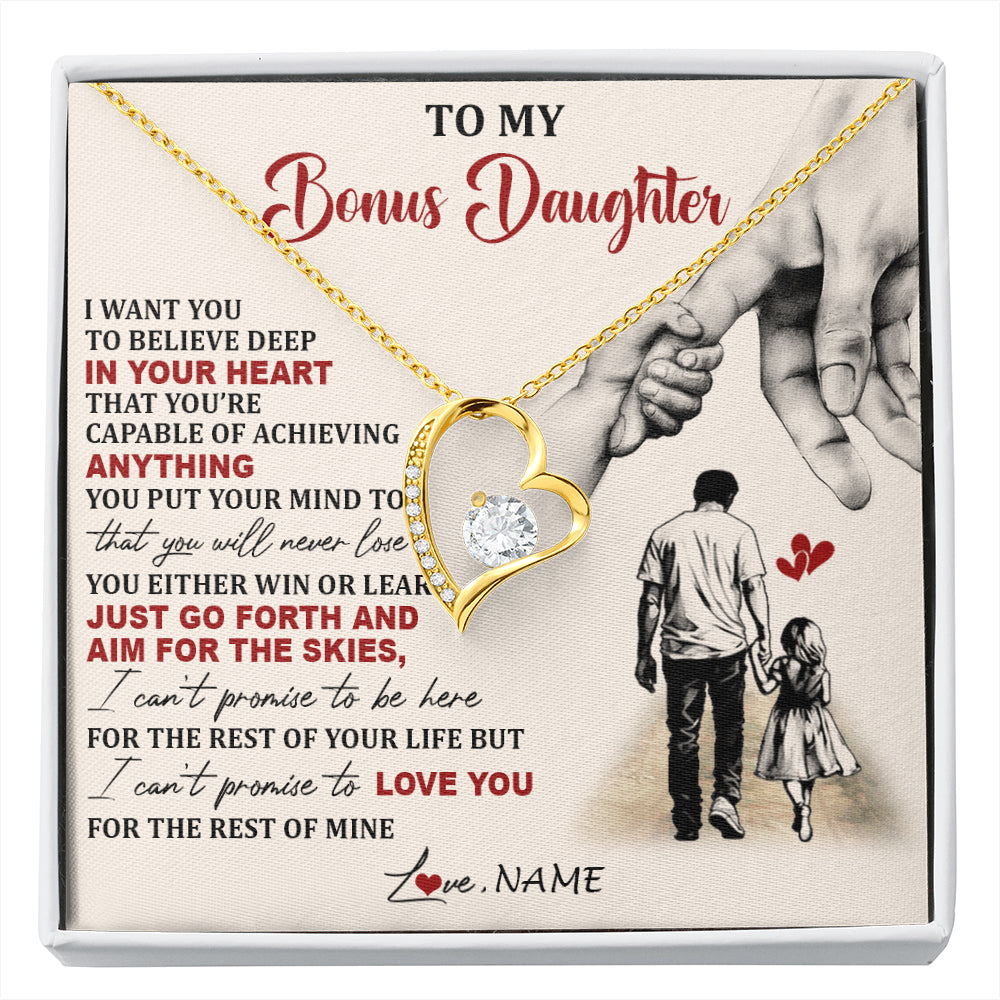 Forever Love Necklace 18K Yellow Gold Finish | 1 | Personalized To My Bonus Daughter Necklace From Stepdad Promise To Love You Stepddaughter Birthday Valentines Day Christmas Customized Gift Box Message Card | siriusteestore