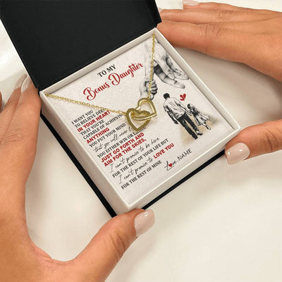 Interlocking Hearts Necklace 18K Yellow Gold Finish | 2 | Personalized To My Bonus Daughter Necklace From Stepdad Promise To Love You Stepddaughter Birthday Valentines Day Christmas Customized Gift Box Message Card | siriusteestore