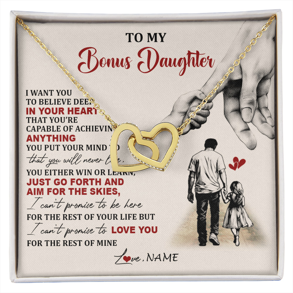Interlocking Hearts Necklace 18K Yellow Gold Finish | 1 | Personalized To My Bonus Daughter Necklace From Stepdad Promise To Love You Stepddaughter Birthday Valentines Day Christmas Customized Gift Box Message Card | siriusteestore