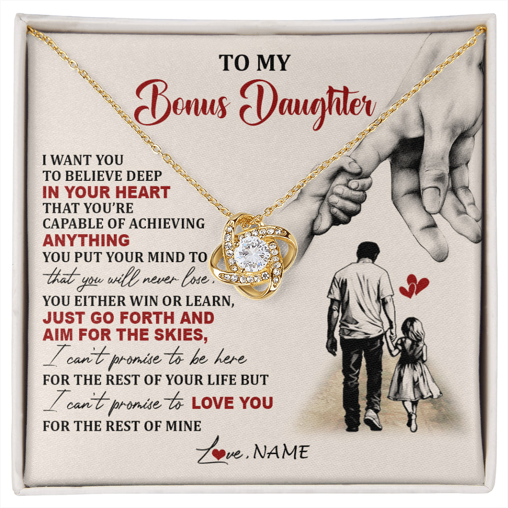 Love Knot Necklace 18K Yellow Gold Finish | 1 | Personalized To My Bonus Daughter Necklace From Stepdad Promise To Love You Stepddaughter Birthday Valentines Day Christmas Customized Gift Box Message Card | siriusteestore