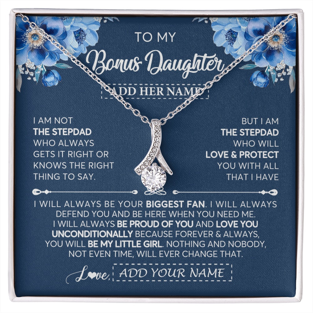 Alluring Beauty Necklace 14K White Gold Finish | 1 | Personalized To My Bonus Daughter Necklace From Stepdad Proud Of You Birthday Gifts For Stepdaughter Jewelry Gifts Christmas Custom Gift Box Message Card | https://siriusteestore.