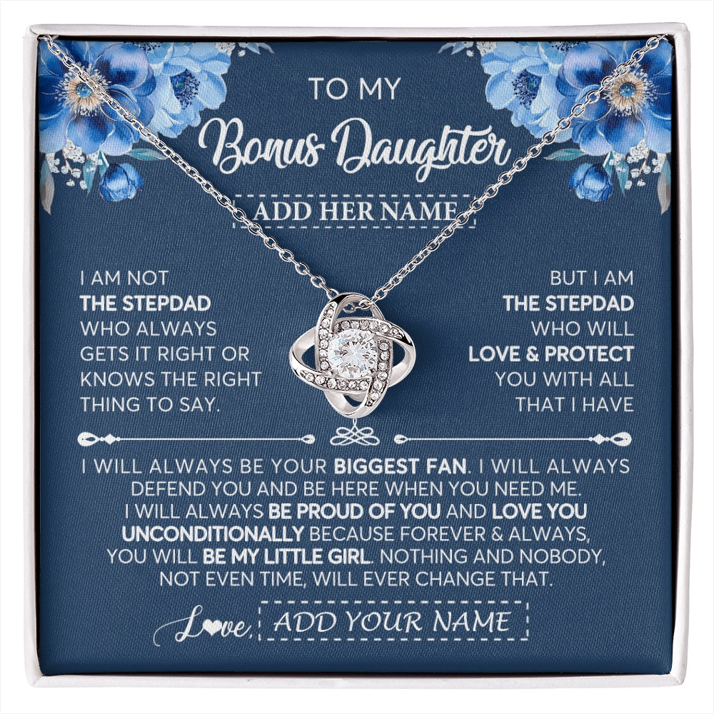 Love Knot Necklace 14K White Gold Finish | 1 | Personalized To My Bonus Daughter Necklace From Stepdad Proud Of You Birthday Gifts For Stepdaughter Jewelry Gifts Christmas Custom Gift Box Message Card | https://siriusteestore.