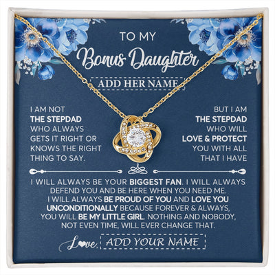 Love Knot Necklace 18K Yellow Gold Finish | 1 | Personalized To My Bonus Daughter Necklace From Stepdad Proud Of You Birthday Gifts For Stepdaughter Jewelry Gifts Christmas Custom Gift Box Message Card | https://siriusteestore.