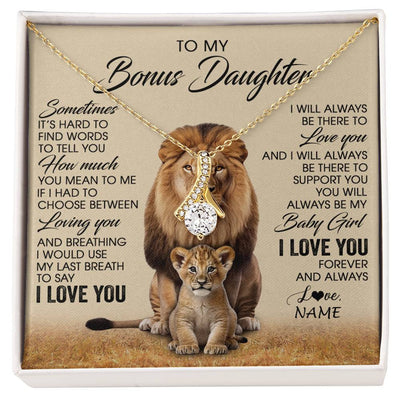 Alluring Beauty Necklace 18K Yellow Gold Finish | 1 | Personalized To My Bonus Daughter Necklace From Stepdad Sometimes It's Hard Lion Stepdaughter Gift Birthday Jewelry Christmas Customized Gift Box Message Card | siriusteestore