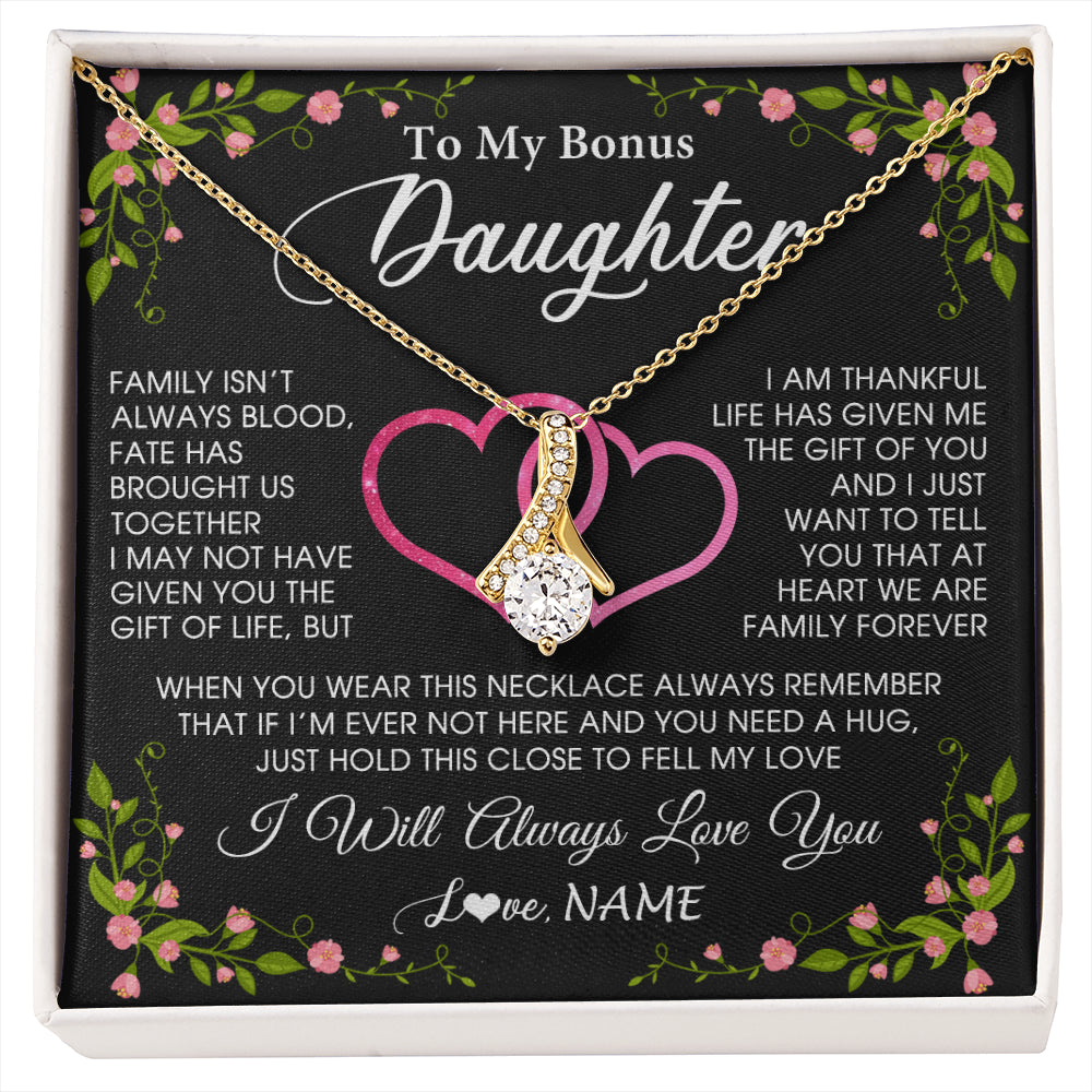 Alluring Beauty Necklace 18K Yellow Gold Finish | 1 | Personalized To My Bonus Daughter Necklace From Stepdad Stepmom Family Unbiological Step Daughter Birthday Gifts Christmas Customized Gift Box Message Card | siriusteestore