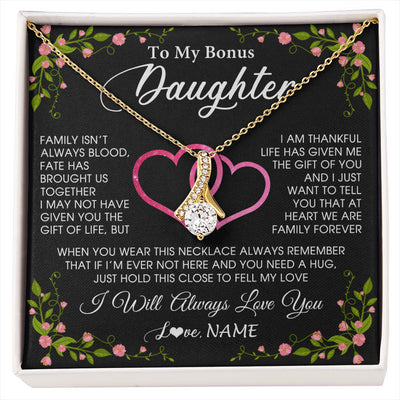 Alluring Beauty Necklace 18K Yellow Gold Finish | 1 | Personalized To My Bonus Daughter Necklace From Stepdad Stepmom Family Unbiological Step Daughter Birthday Gifts Christmas Customized Gift Box Message Card | siriusteestore