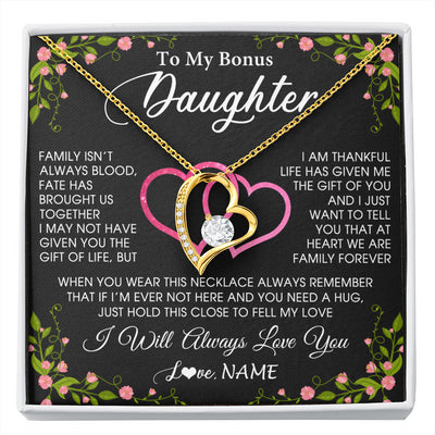 Forever Love Necklace 18K Yellow Gold Finish | 1 | Personalized To My Bonus Daughter Necklace From Stepdad Stepmom Family Unbiological Step Daughter Birthday Gifts Christmas Customized Gift Box Message Card | siriusteestore