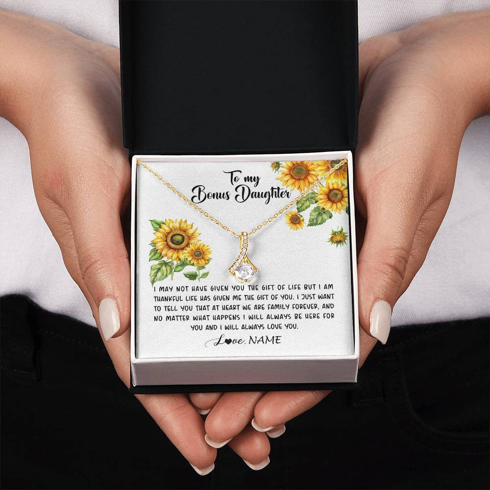 Alluring Beauty Necklace 18K Yellow Gold Finish | 2 | Personalized To My Bonus Daughter Necklace From Stepdad Stepmom Sunflower Unbiological Daughter Stepdaughter On Her Birthday Gifts Christmas Message Card | siriusteestore