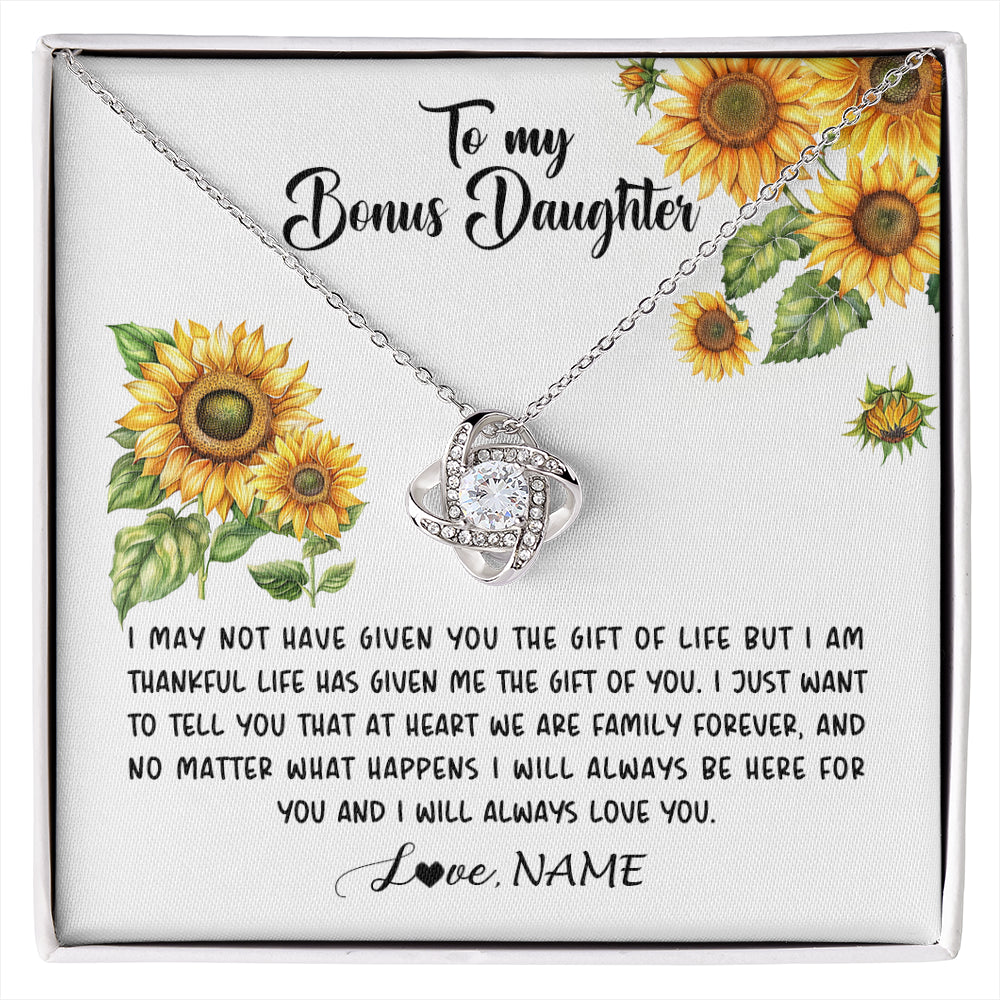 Love Knot Necklace 14K White Gold Finish | 1 | Personalized To My Bonus Daughter Necklace From Stepdad Stepmom Sunflower Unbiological Daughter Stepdaughter On Her Birthday Gifts Christmas Message Card | siriusteestore