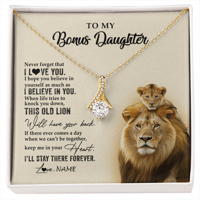 Alluring Beauty Necklace 18K Yellow Gold Finish | 1 | Personalized To My Bonus Daughter Necklace From Stepdad This Old Lion Never Forget I Love You Stepdaughter Birthday Christmas Customized Gift Box Message Card | siriusteestore