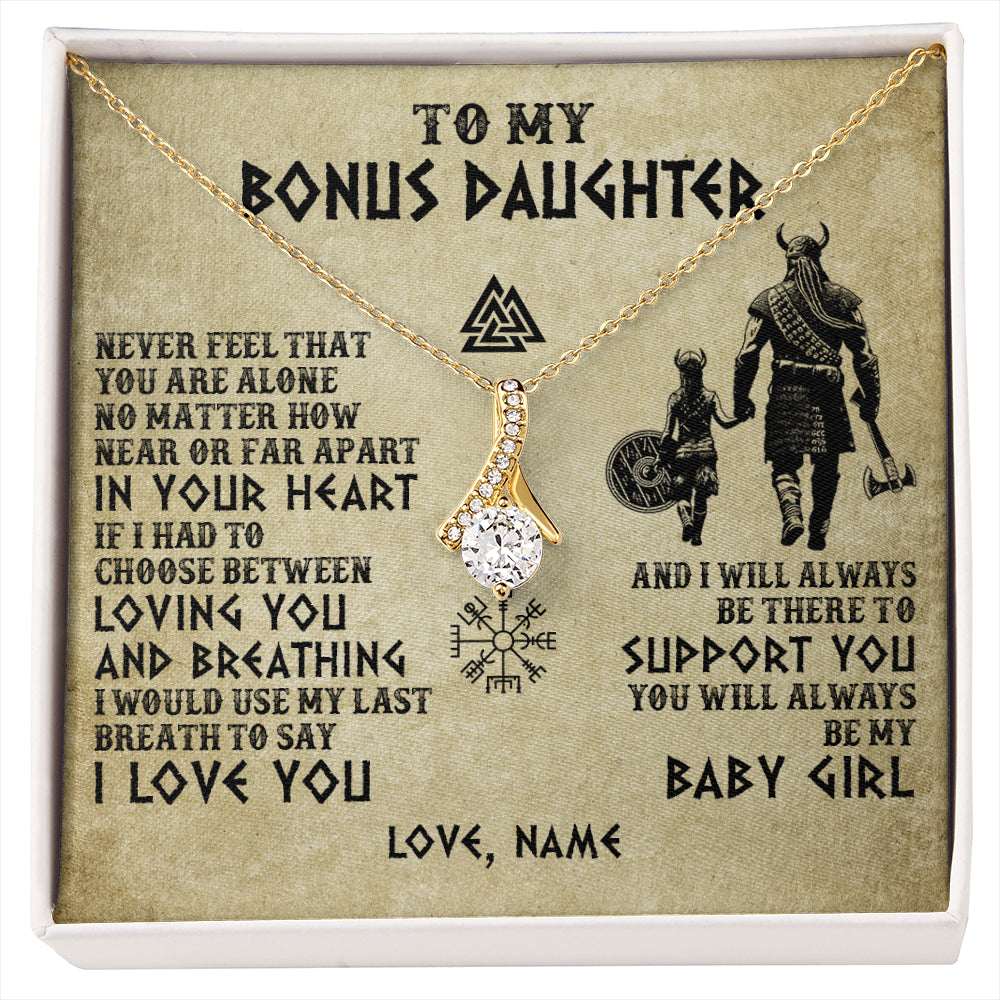 Alluring Beauty Necklace 18K Yellow Gold Finish | 1 | Personalized To My Bonus Daughter Necklace From Stepdad Viking Never Feel That You Are Alone Viking Stepdaughter Christmas Customized Gift Box Message Card | siriusteestore