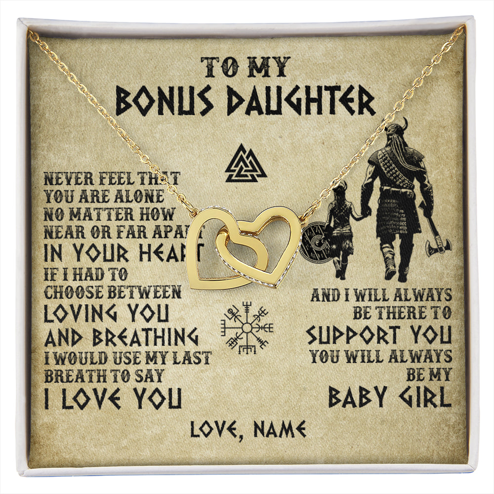 Interlocking Hearts Necklace 18K Yellow Gold Finish | 1 | Personalized To My Bonus Daughter Necklace From Stepdad Viking Never Feel That You Are Alone Viking Stepdaughter Christmas Customized Gift Box Message Card | siriusteestore
