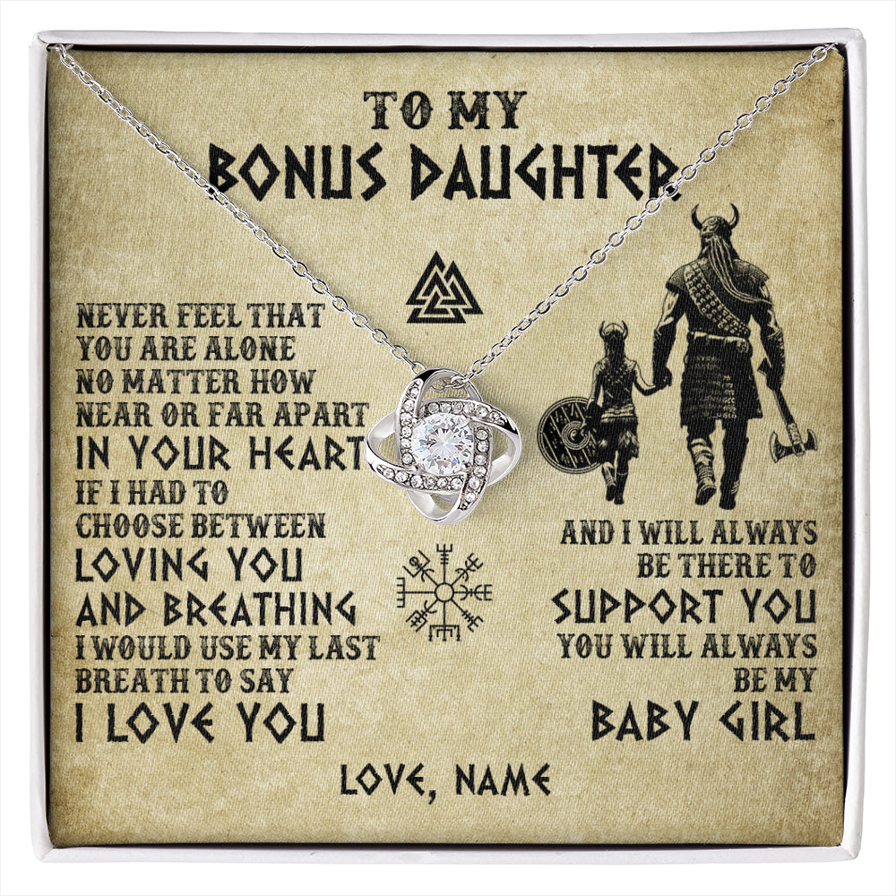 Love Knot Necklace 14K White Gold Finish | 1 | Personalized To My Bonus Daughter Necklace From Stepdad Viking Never Feel That You Are Alone Viking Stepdaughter Christmas Customized Gift Box Message Card | siriusteestore