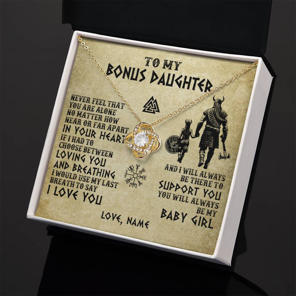 Love Knot Necklace 18K Yellow Gold Finish | 2 | Personalized To My Bonus Daughter Necklace From Stepdad Viking Never Feel That You Are Alone Viking Stepdaughter Christmas Customized Gift Box Message Card | siriusteestore
