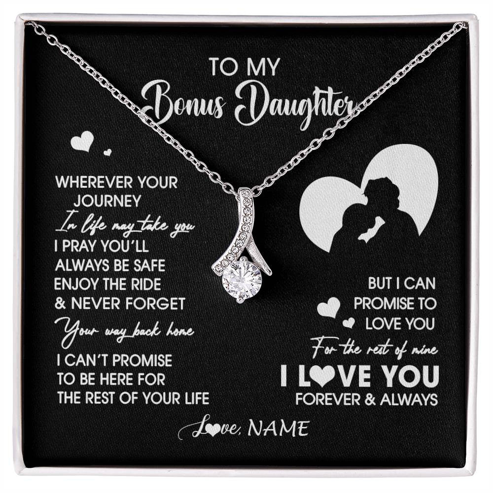 Alluring Beauty Necklace 14K White Gold Finish | 1 | Personalized To My Bonus Daughter Necklace From Stepdad Wherever Your Journey Stepdaughter Birthday Gifts Graduation Christmas Customized Gift Box Message Card | siriusteestore