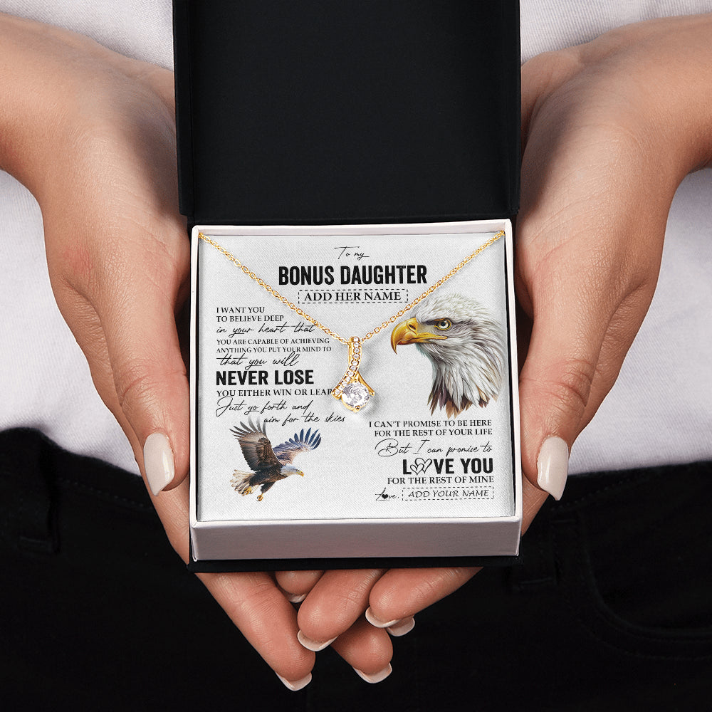 Alluring Beauty Necklace 18K Yellow Gold Finish | 2 | Personalized To My Bonus Daughter Necklace From Stepdad You Will Never Lose Eagle Stepdaughter Birthday Gifts Graduation Christmas Gift Box Message Card | siriusteestore