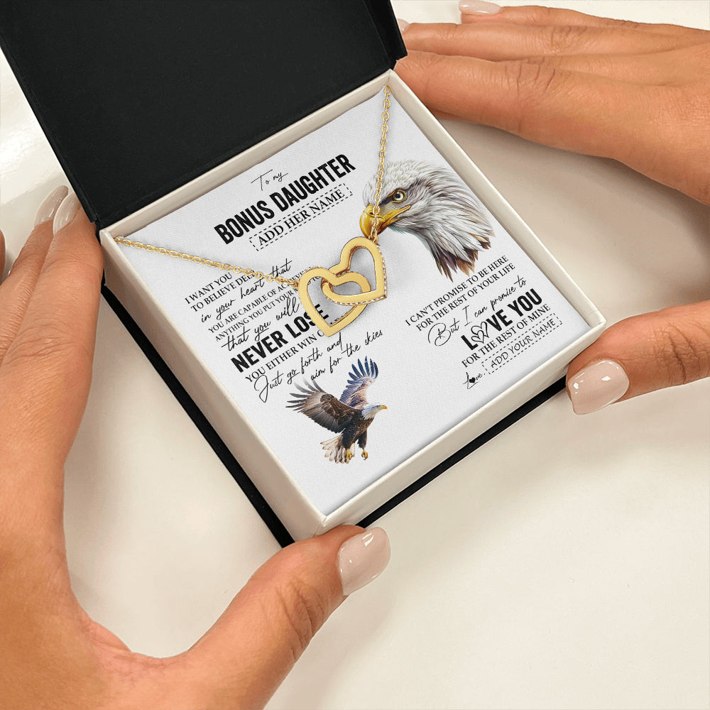 Interlocking Hearts Necklace 18K Yellow Gold Finish | 2 | Personalized To My Bonus Daughter Necklace From Stepdad You Will Never Lose Eagle Stepdaughter Birthday Gifts Graduation Christmas Gift Box Message Card | siriusteestore