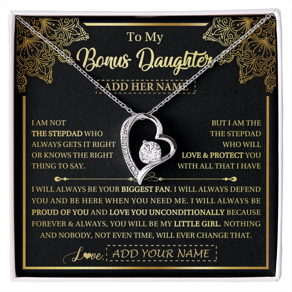 Forever Love Necklace 14K White Gold Finish | 1 | Personalized To My Bonus Daughter Necklace From Stepdad Your Biggest Fan Birthday Gifts For Stepdaughter Gifts Christmas Jewelry Custom Gift Box Message Card | siriusteestore.myshopify