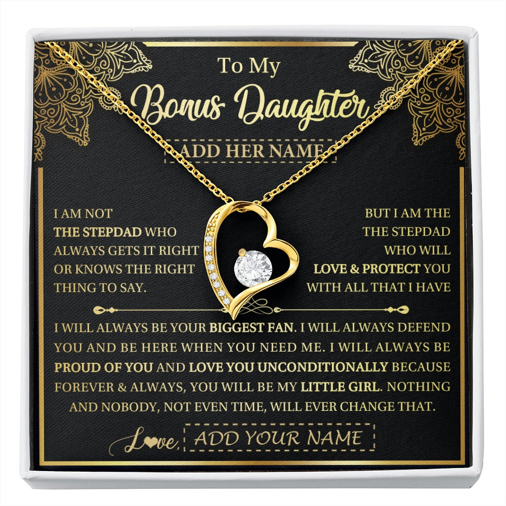 Forever Love Necklace 18K Yellow Gold Finish | 1 | Personalized To My Bonus Daughter Necklace From Stepdad Your Biggest Fan Birthday Gifts For Stepdaughter Gifts Christmas Jewelry Custom Gift Box Message Card | siriusteestore.myshopify