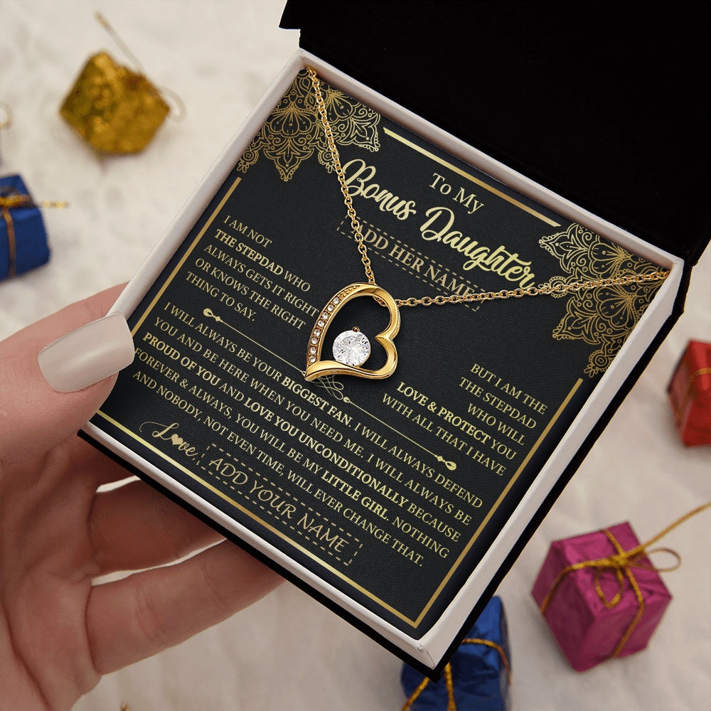 Forever Love Necklace 18K Yellow Gold Finish | 2 | Personalized To My Bonus Daughter Necklace From Stepdad Your Biggest Fan Birthday Gifts For Stepdaughter Gifts Christmas Jewelry Custom Gift Box Message Card | siriusteestore.myshopify
